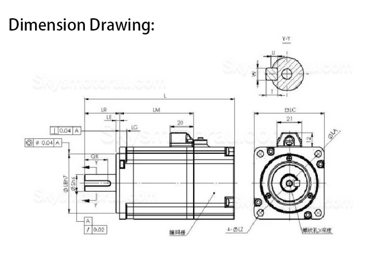 36V 100W 60mm DC Servo Motor 60ASM100 4.0A 0.318N.m 3000RPM L=102mm with 2500 Lines Encoder